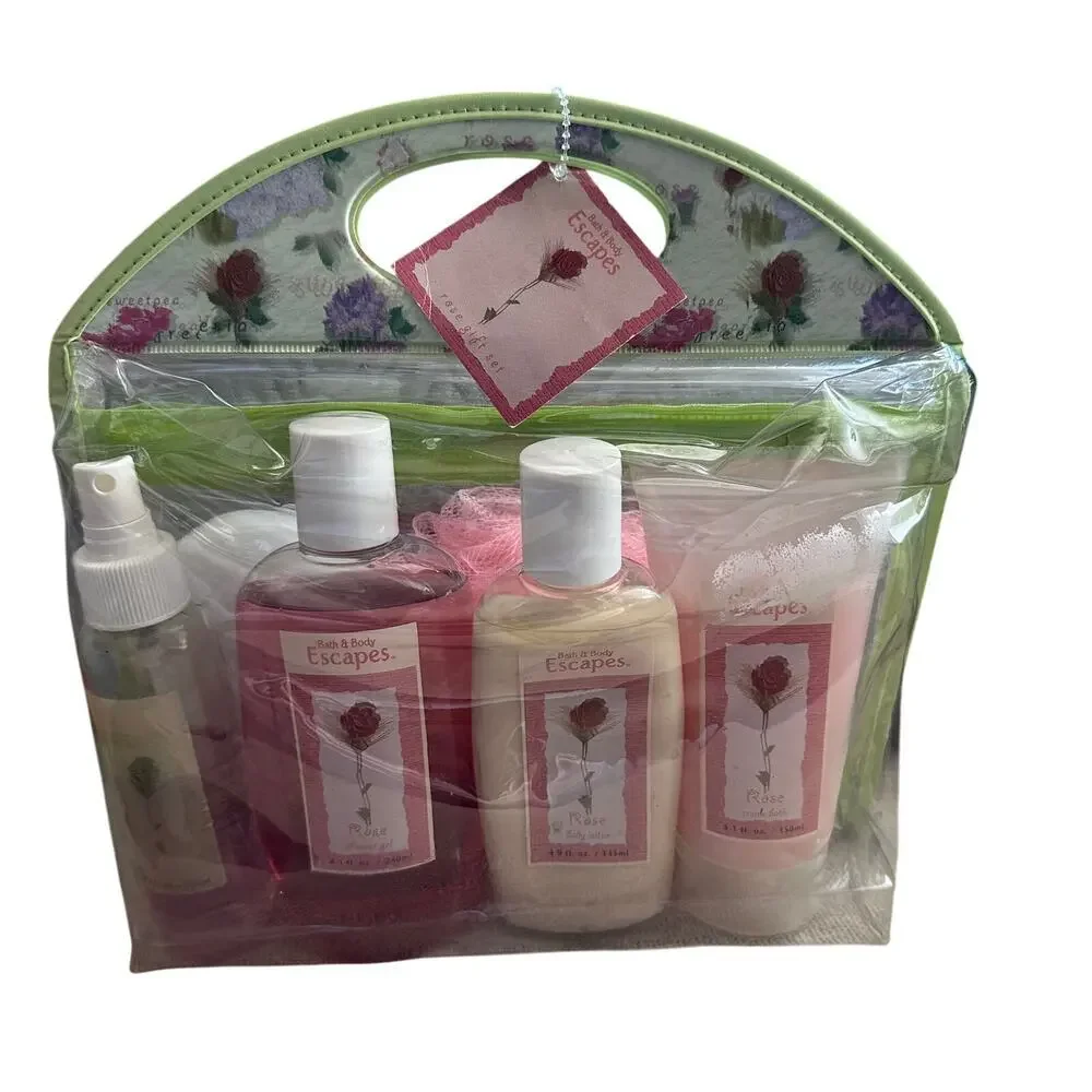 Vintage Bath & Body Works‎ Escapes Cosmetic Bag Set Set Rose Cream Spray Gel